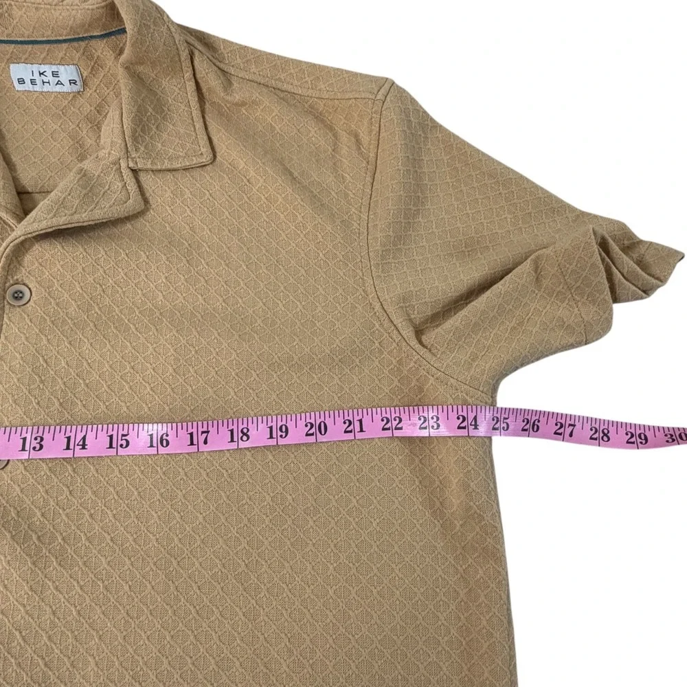 Ike Behar Mens Tan Diamond Textured Knit Short Sleeve Camp Collar Shirt XL